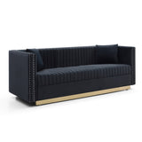 Contemporary Vertical Channel Tufted Velvet Sofa Modern Upholstered Couch for Living Room Apartment W1117P147297