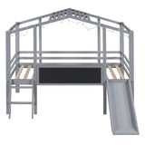 ZUN Twin Size Loft Bed with Ladder and Slide, House Bed with Blackboard and Light Strip on the Roof, WF324323AAE