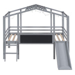 ZUN Twin Size Loft Bed with Ladder and Slide, House Bed with Blackboard and Light Strip on the Roof, 13308692