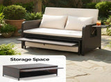 Patio Rattan Daybed Set, 2-in-1 Wicker Loveseat Sofa with Multipurpose Ottoman & Retractable Side 71173941