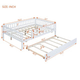 Full Size Wood Daybed with Trundle and Fence Guardrails, White WF301863AAK