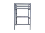 Twin High Loft Bed, Rubber Wood Loft Bed with Safety Guardrail, built-in desk, ladder,Grey W504P206978