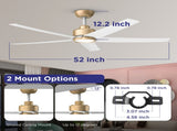 52 inch Ceiling Fans with Lights, Large Air Volume Ceiling Fans with Reversible Quiet DC Motor and 10595936