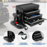 3-Drawer Tool Chest Rolling Mechanic Seat with Tool Trays,350lbs Max Weight Capacity,Black W2660P276699