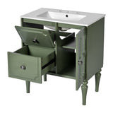 Retro Style 30'' Bathroom Vanity with Ceramic Sink Combo, Freestanding Single Vanity with 2 Drawers, N710P195635F