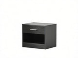 Black Wood Grain Modern Side Table with Drawer & Storage Shelf, Compact End Table for Living Room 33790403