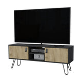 ZUN Kimball Hairpin Legs TV Rack, Media Unit with 2 Doors and Open Shelves B128P176179