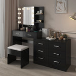 ZUN Large Makeup Vanity with Lights, Vanity Table with Charging Station, Vanity Desk with Mirror and 10 53245964