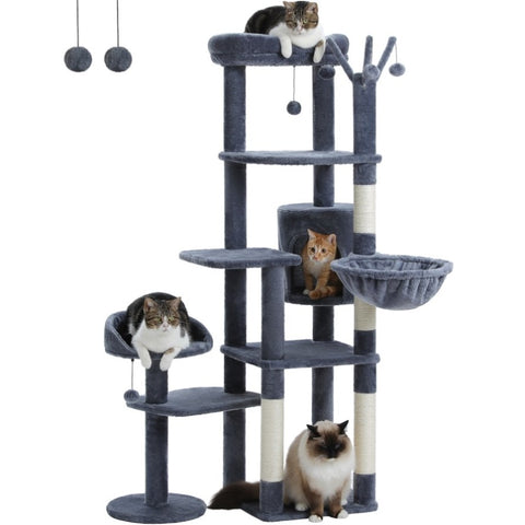 ZUN 59" Cat Tree,Cat Tower for Large Cats,Multi-Level Cat Tower 3 Removable Pompom Sticks,Cat Condo 98707781