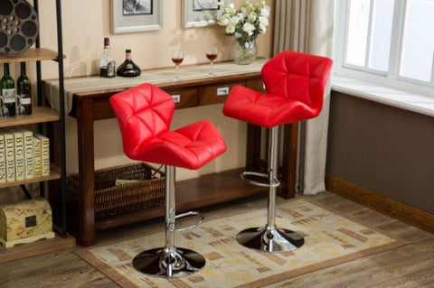 ZUN Glasgow Contemporary Tufted Adjustable Height Hidraulic Bar Stools, Set of 2, Red T2574P164867