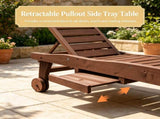 Reddish Brown 3-Position Reclining Outdoor Chaise Wooden Pool Lounge with Built-in Side Table & 28850754