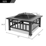 ZUN Portable Courtyard Metal Fire Pit with Accessories Black 52194990