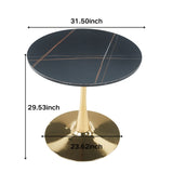 31.5"GOLDEN AND BLACK Tulip Table Mid-century Dining Table for 2-4 people With Round Mdf Table Top, W234P283828