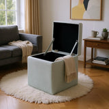 Gray Linen-Textured Storage Ottoman with Black Rubber Feet Compact Square Seat with Hidden 91918099