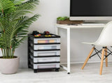5-Drawer Narrow Plastic Storage Drawer Cart with Organizer Top, Black 32678976