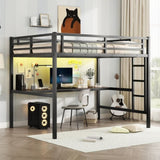 Metal Full Size Loft Bed with Power Outlet and LED Lighted, Space-Saving, Noise Reduced, Black W1580P251091