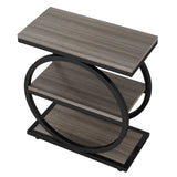 Industrial Narrow End Table with 3 Shelves - 23.6" Space-Saving Side Table, Grey Wood & Black Metal B082P356340