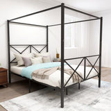 Metal Canopy Bed Frame, Platform Bed Frame Queen with X Shaped Frame Queen Black 91103073