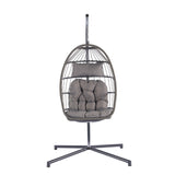 ZUN Outdoor Garden Rattan Egg Swing Chair Hanging Chair Light Gray Cushion W874126284