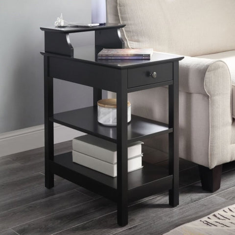 ZUN Black Storage Accent Table with USB B062P191062