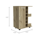 ZUN Bar Cart, Two External Shelves, Four Casters, Six Built-in Wine Rack, Single Door Cabinet -Light Oak B07091827