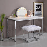 ZUN White and Chrome Vanity Desk with X-Shape Cross Bar B062P209018