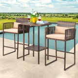 ZUN Outdoor 3 Piece Patio Bar Set, Bar Height Bistro Table Set for 2 People, High Top Wicker Bar Stools 64034350