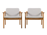 Outdoor Dining Chairs Set of 2, Teak Color Acacia Wood Frame, Brown PE Wicker, Grey Waterproof N779P280043G