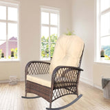 Outdoor Wicker Rocking Chair with Wide Seat, Thick, Soft Cushion, Rattan Rocker w/Steel Frame, High W209P265093