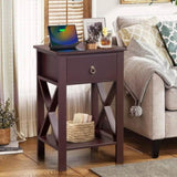 Side Intersection Style Bedside Table Coffee Table with Two-layer Drawer Brown 2pcs 14974804