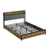 Queen Size Bed Frame, Storage Headboard with Charging Station and 4 Storage Drawers,LED Lights , W2297P218132