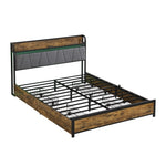 ZUN Full Size Bed Frame, Storage Headboard with Charging Station and 4 Storage Drawers,LED Lights , W2297P218120