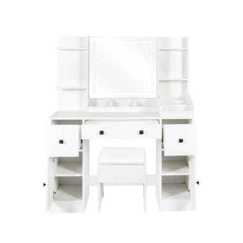 ZUN Vanity Desk with Mirror and Lights Makeup Desk with Drawers and Cabinet Vanity Table with Led Light 50229899