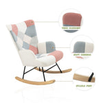 ZUN Rocking Chair with ottoman, Mid Century Fabric Rocker Chair with Wood Legs and Patchwork Linen for W561P175989