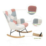 ZUN Rocking Chair with ottoman, Mid Century Fabric Rocker Chair with Wood Legs and Patchwork Linen for W561P175989