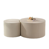 Round Coffee Table Handcrafted Relief Sturdy Pedestal Wooden Olive-Shaped Tea Table for Living Room W3081P255150