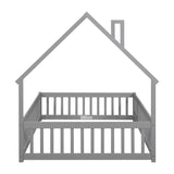 Full House-Shaped Headboard Floor Bed with Fence ,Grey W504119480
