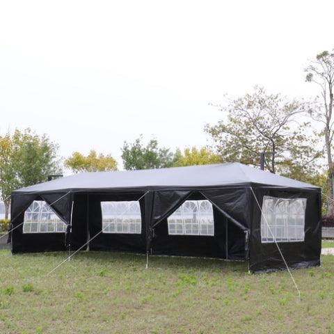 ZUN 10'x30' Outdoor Party Tent with 8 Removable Sidewalls, Waterproof Canopy Patio Wedding Gazebo, Black 73401213