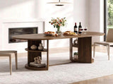 70.9" Oval Dining Table for 6 People, Fluted Panel Legs with 2 Side Open Storage Shelves, MDF 82595714