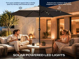 9ft Solar LED Patio Umbrella with Push Button Tilt & Crank, 6 Ribs Waterproof Polyester Outdoor 54326348