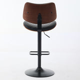 ZUN Walnut Bentwood Bar Stools Mid Century Modern Adjustable Counter Height Black Leather Upholstered W1143P173514