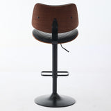 Walnut Bentwood Bar Stools Mid Century Modern Adjustable Counter Height Black Leather Upholstered W1143P173514