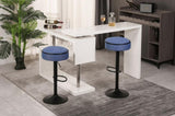 Round Storage Bar Stool Set of 2, Blue Linen Height Adjustable Barstool, 360&degCounter Height Swivel W2200P196799