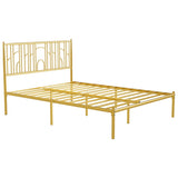 Metal Steel Platform Bed Frame with Iron-art Headboard - Gold W2992P233431