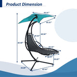 ZUN 53.15 in. Outdoor Teal Hanging Curved Lounge Chair Steel Hammocks Chaise Swing with Built-In Pillow 35341887