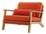 Mid-Century Modern Accent Chair with Wooden Frame - Oak Armrest, Linen-Cotton Burnt Orange 66576481