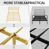 Metal Steel Platform Bed Frame with Iron-art Headboard - Gold W2992P233431