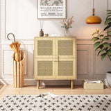 4-Doors Rattan Mesh Storage Cabinet, Sideboard with Eight Storage Spaces, for Entryway, Living Room, W757P198553