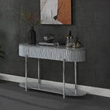 Grey High Gloss and Chrome Sofa Table with Bottom Shelf B062P209133