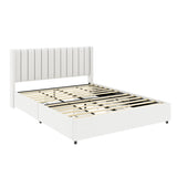 Anda Queen Size Ivory Boucle Upholstered Platform Bed with Patented 4 Drawers Storage, Tufted B083P152011